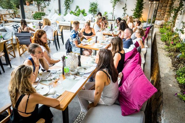 Dining area at Evia Silence retreat center