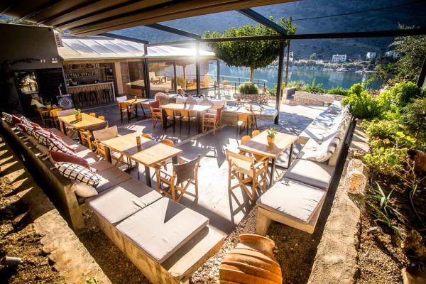 Dining area at Evia Silence retreat center