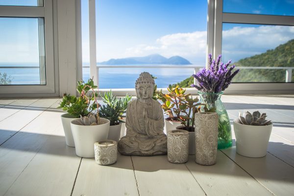 Buddha statue in the yoga studio in Lefkada Island