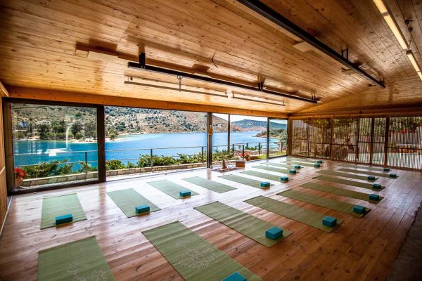 The yoga studio at Evia Silnce, Greece