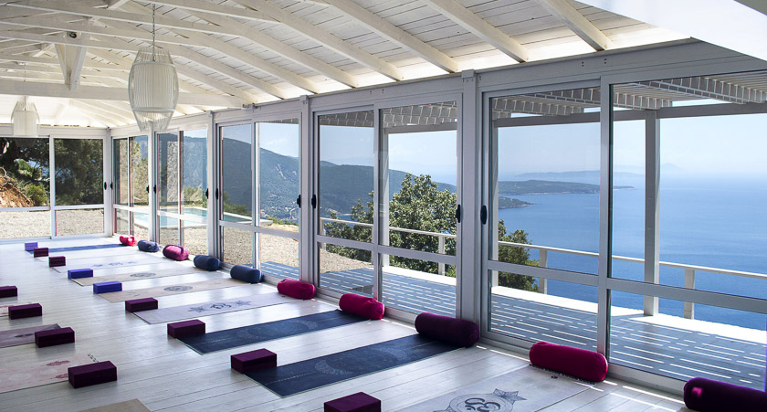 The yoga studio at Lefkada retreat center