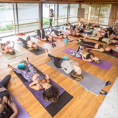 yoga practitioners in fish pose