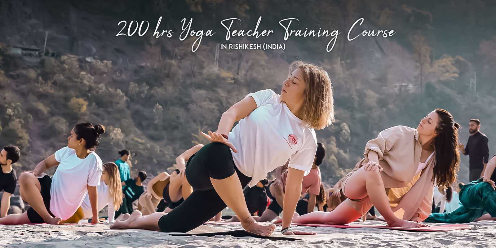 yoga students practicing asana outside during yoga teacher training in Rishikesh